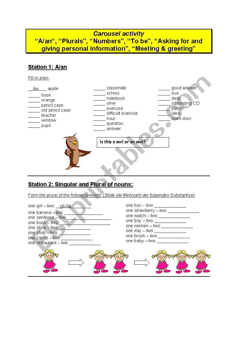 Study stations for basic grammatical structures
