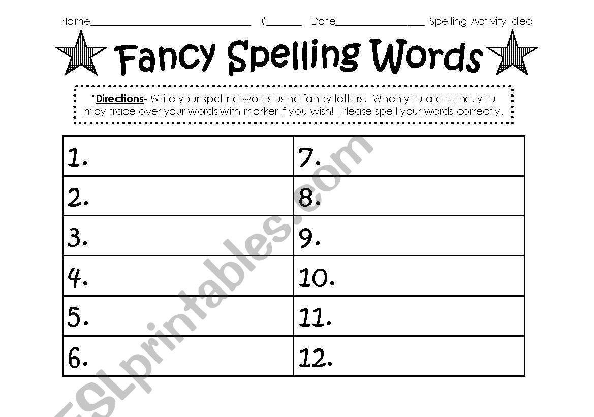 Spelling Word Activity worksheet