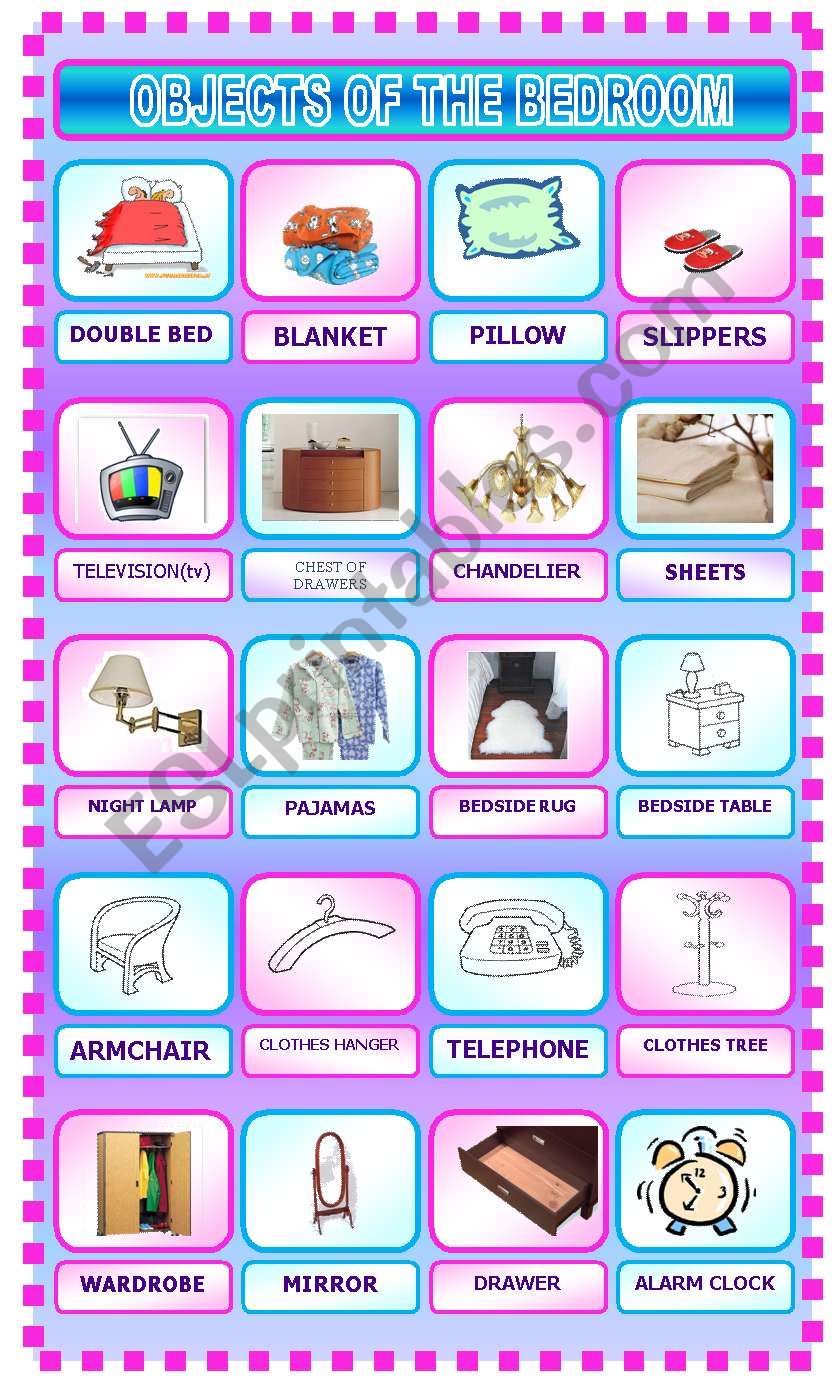 OBJECTS OF THE BEDROOM worksheet
