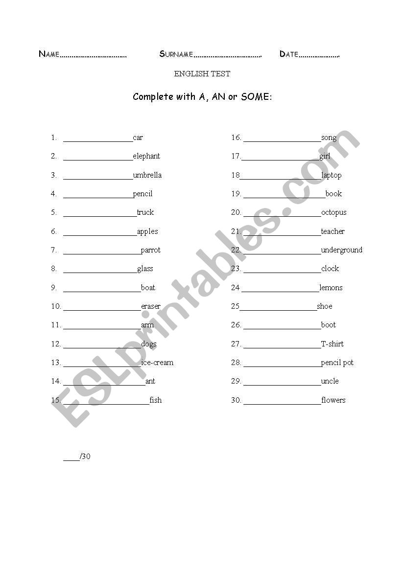 articles worksheet