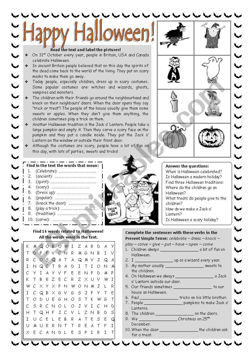 simple halloween reading worksheet