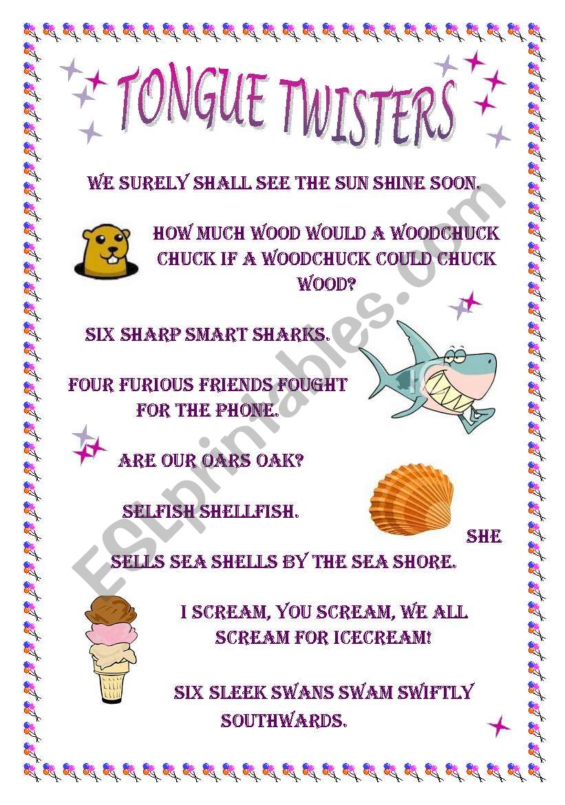 Tongue Twister Game Esl Worksheet By Pet24