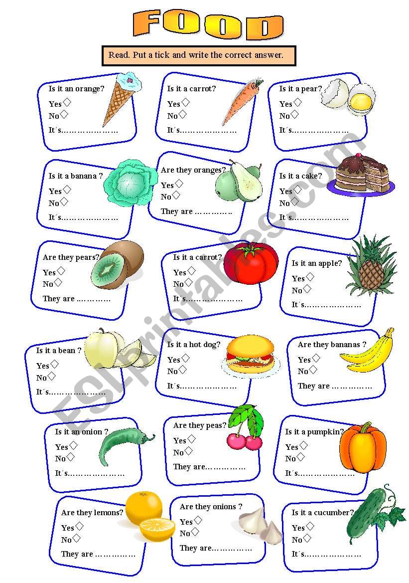 Revision food worksheet