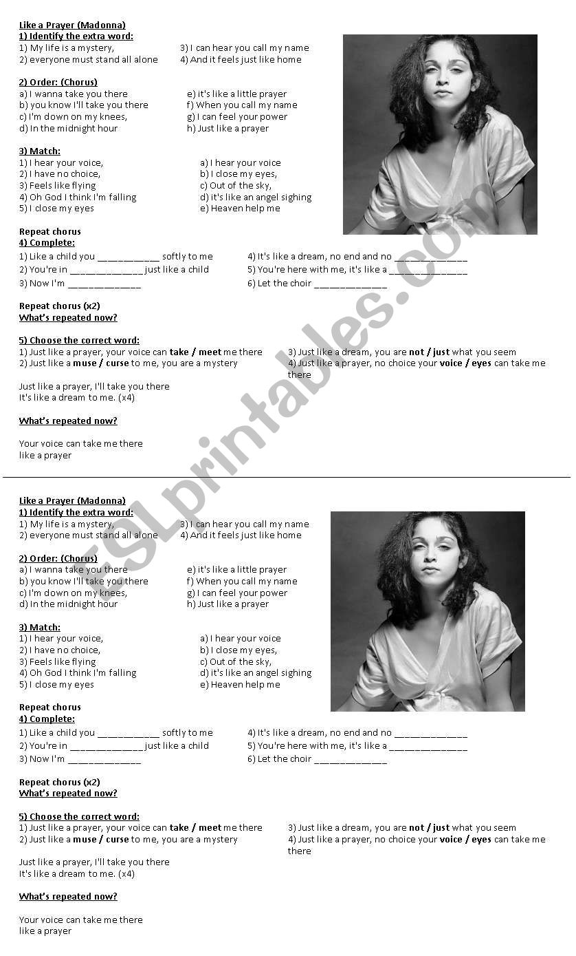 Like A Prayer (Madonna) worksheet