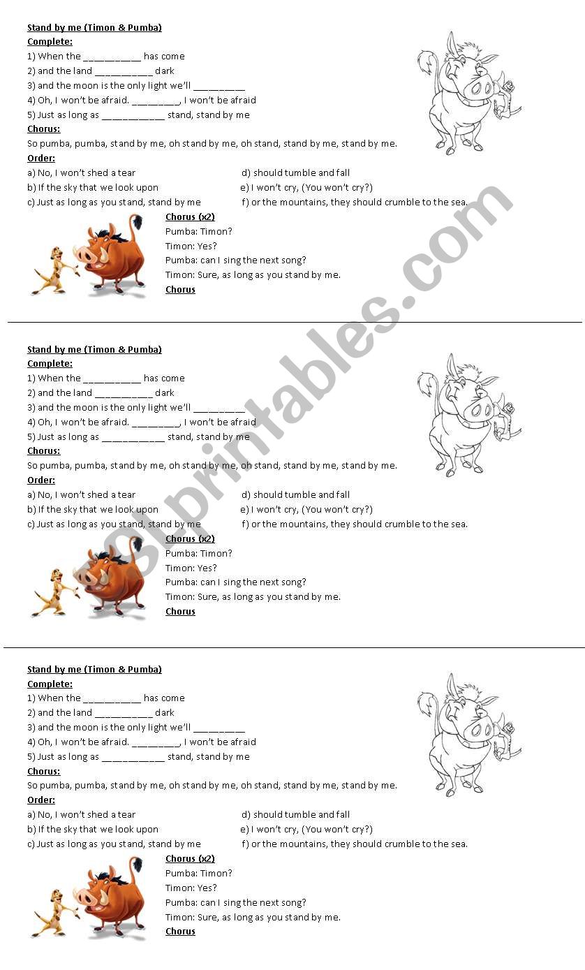 Stand by me (Timon & Pumba) worksheet