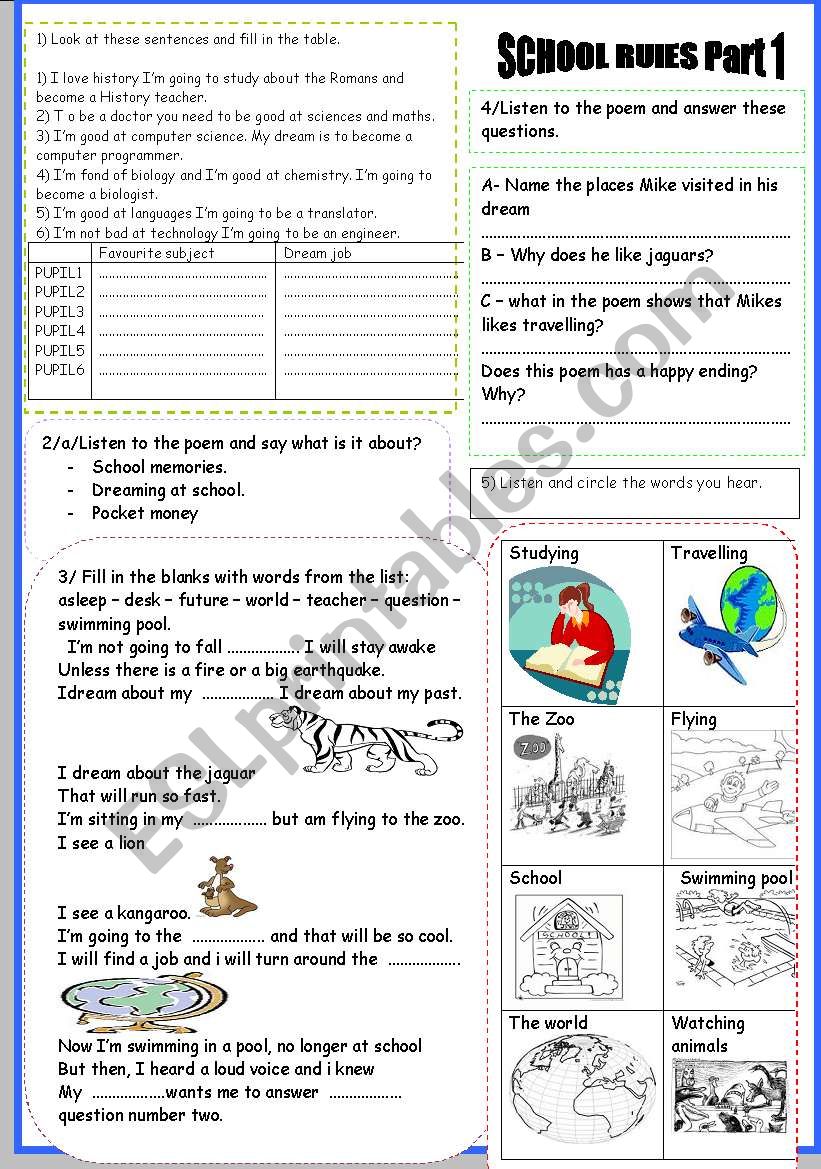 school rules  worksheet