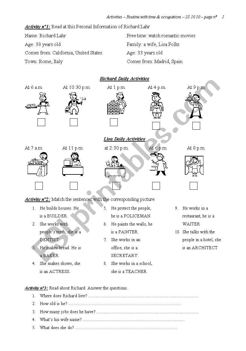 Occupations & Simple Present worksheet