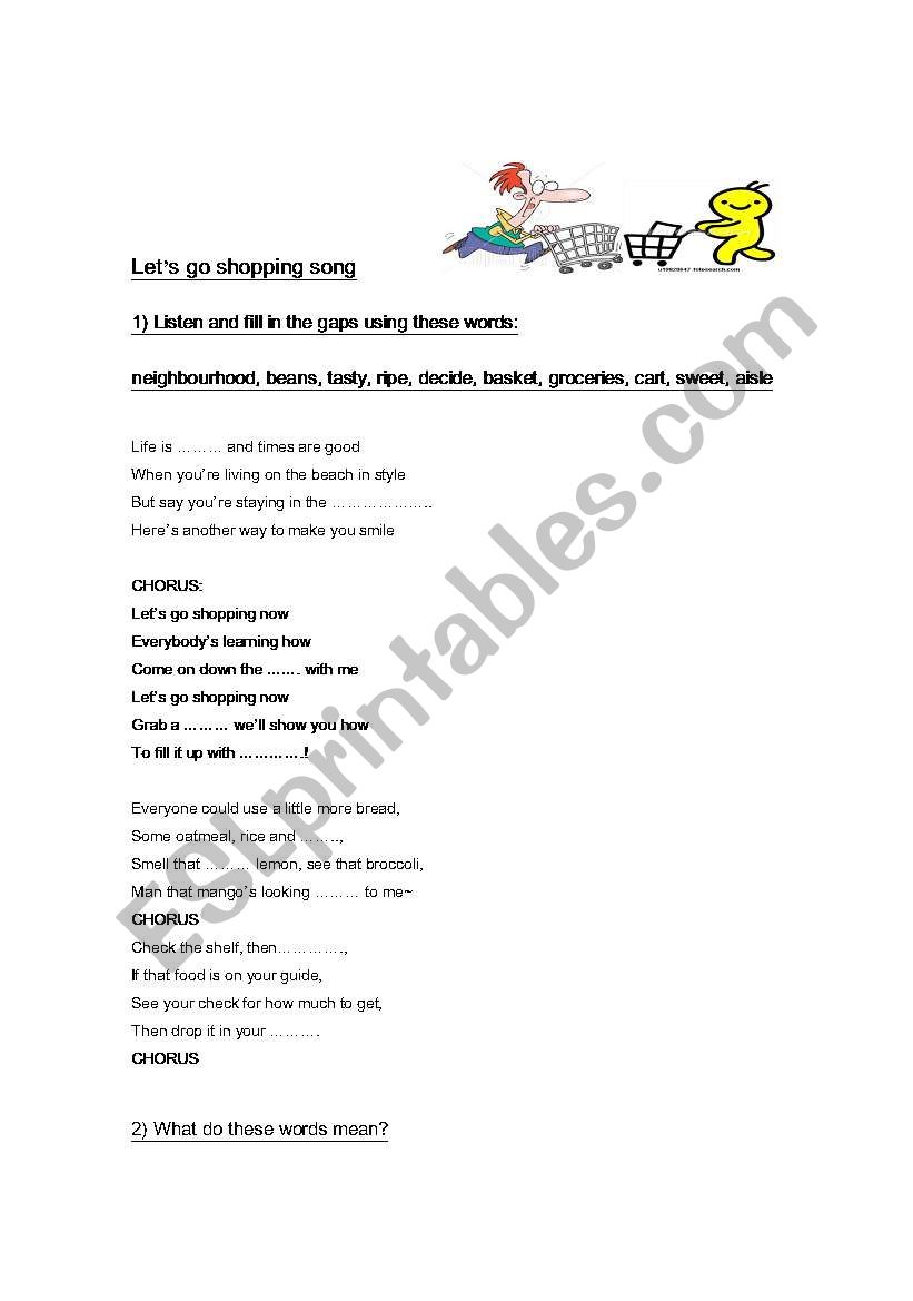 Lets go shopping song! worksheet