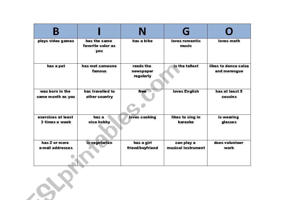 FIRST DAY OF CLASSES BINGO!!! worksheet