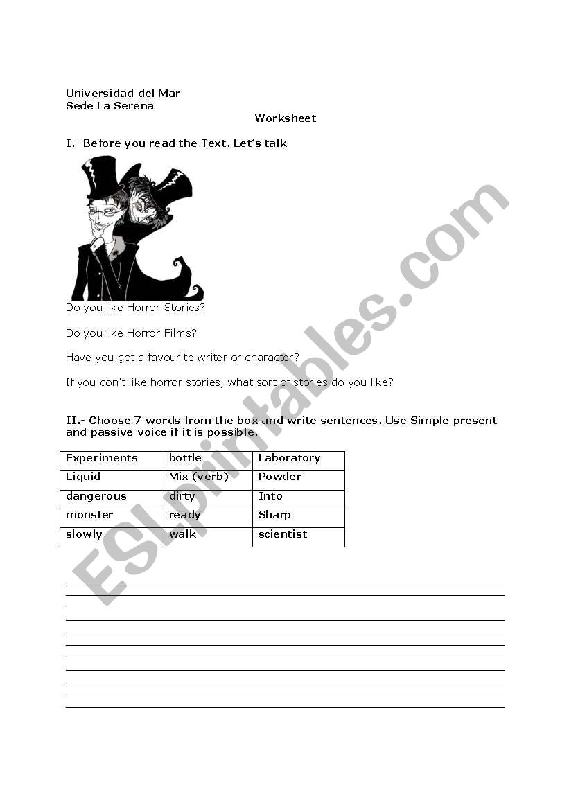 Dr Jekyll and Mr Hyde worksheet