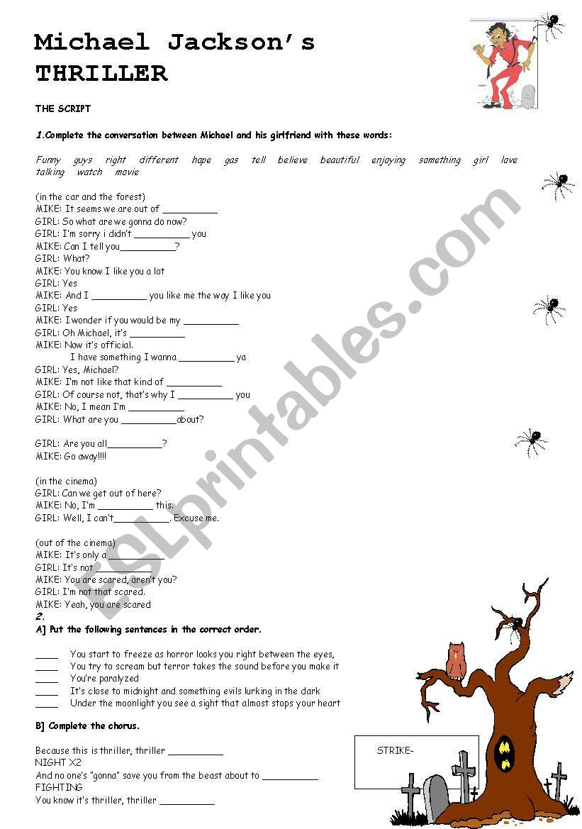 Song Thriller Michael Jackson worksheet