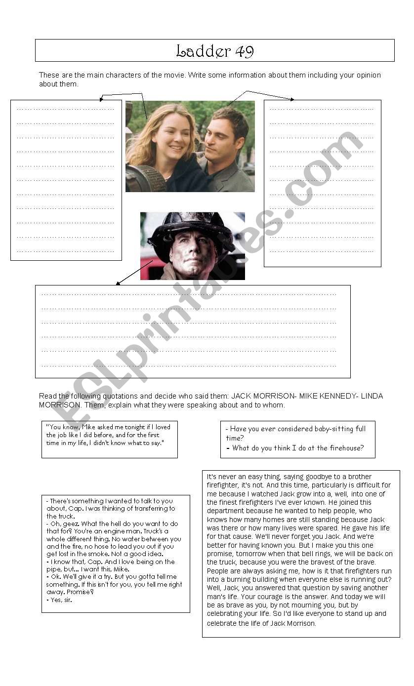 movie worksheet- Ladder 49 worksheet