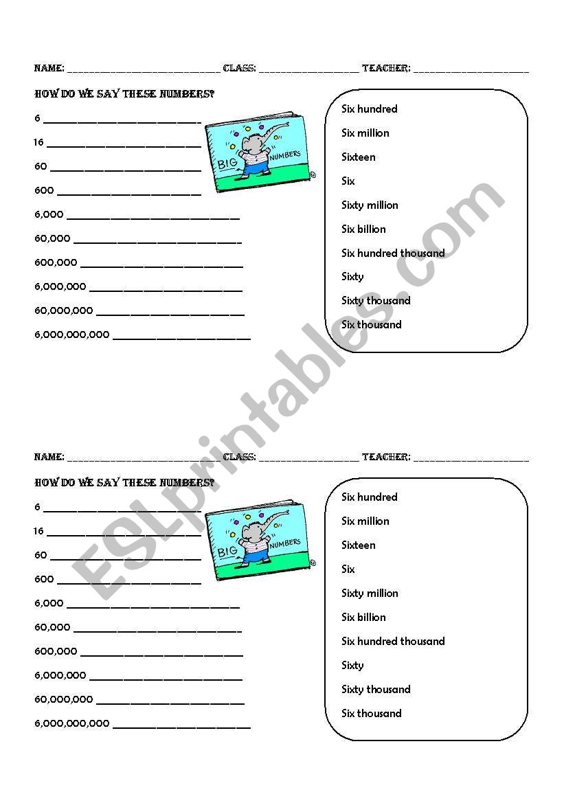 Big Numbers worksheet