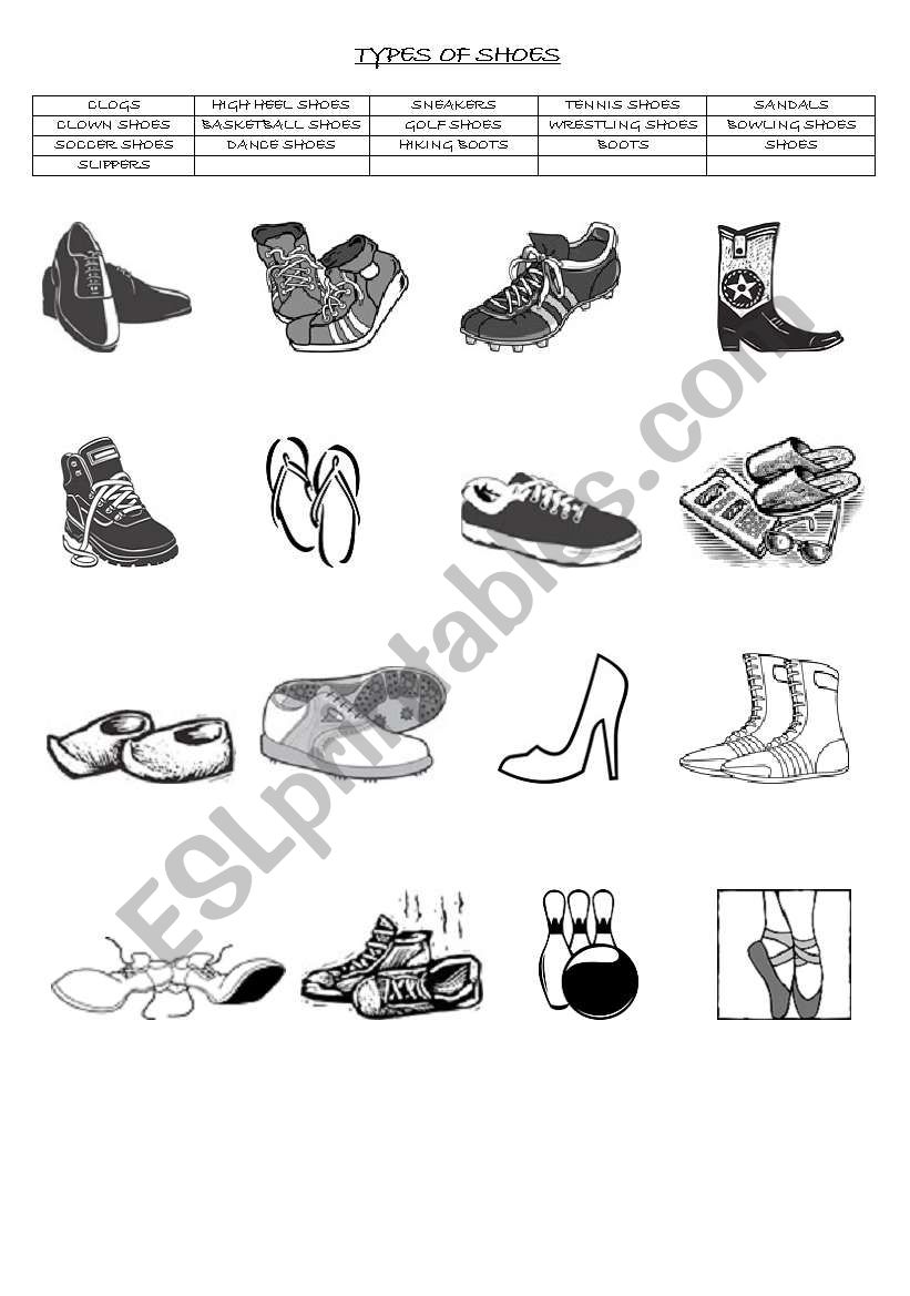 Types of shoes (clothes vocabulary)