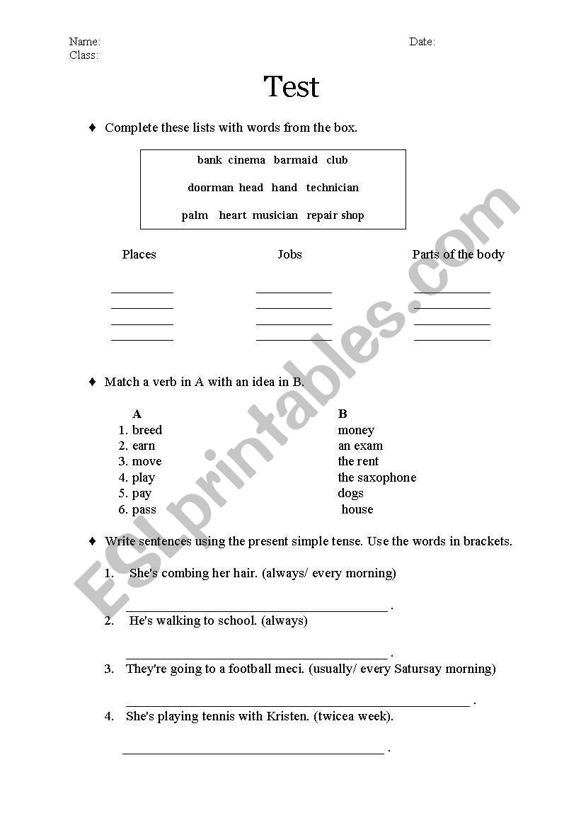 english test worksheet
