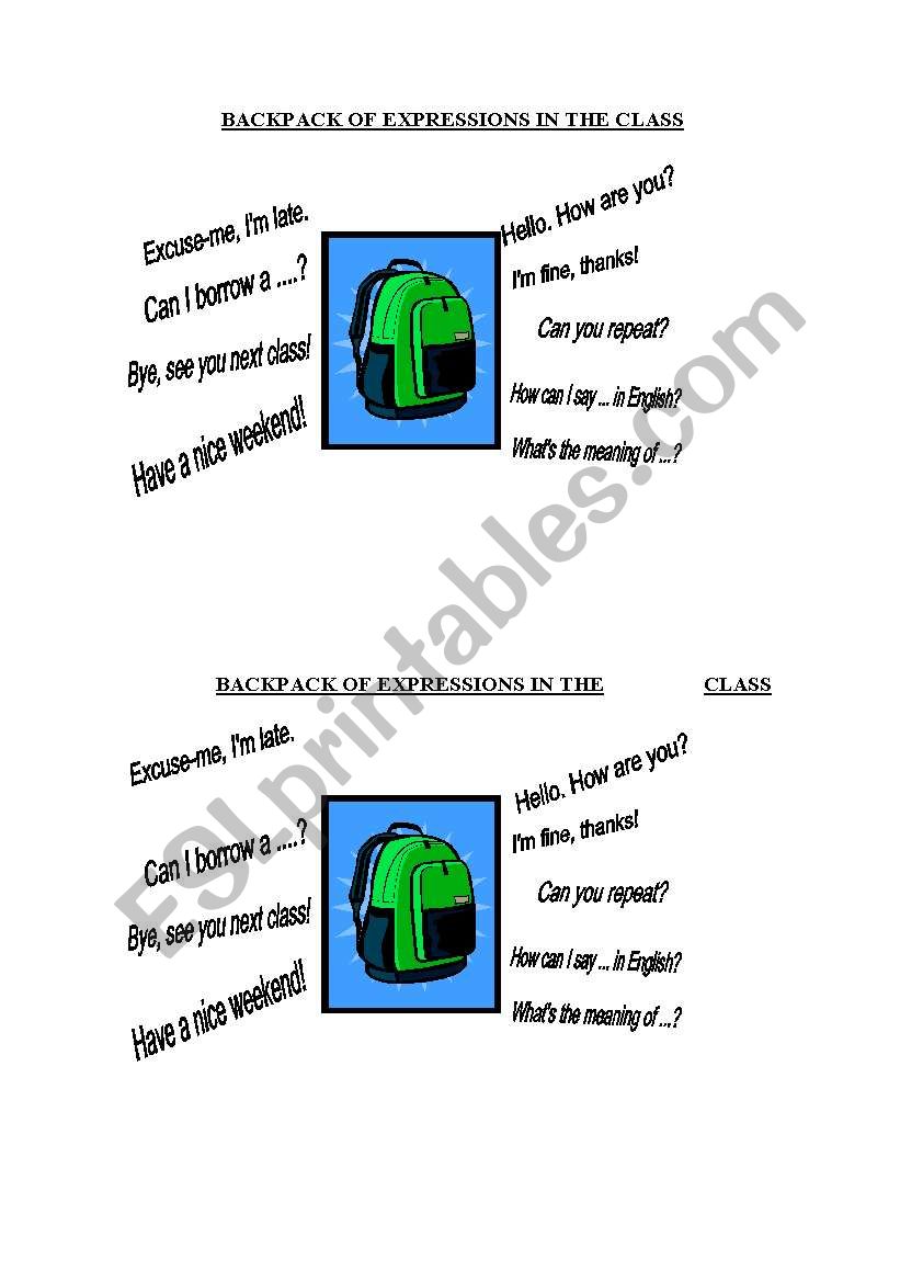 backpack of expressions worksheet