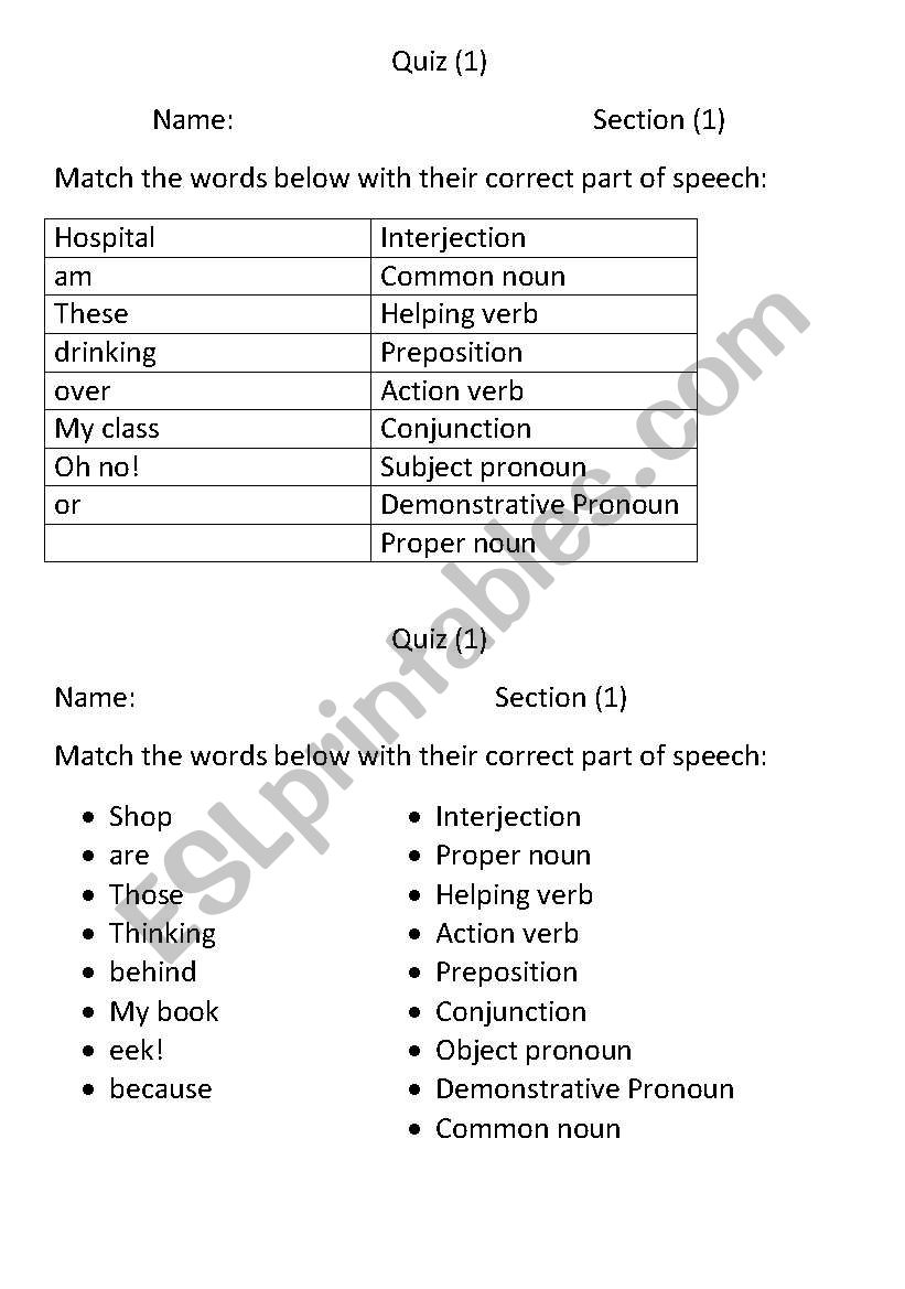 A Double Quiz sheet about 