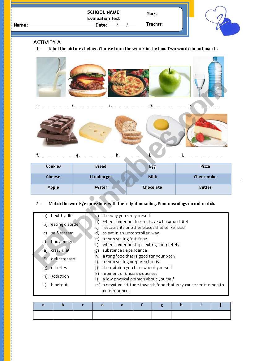 Heart to heart worksheet