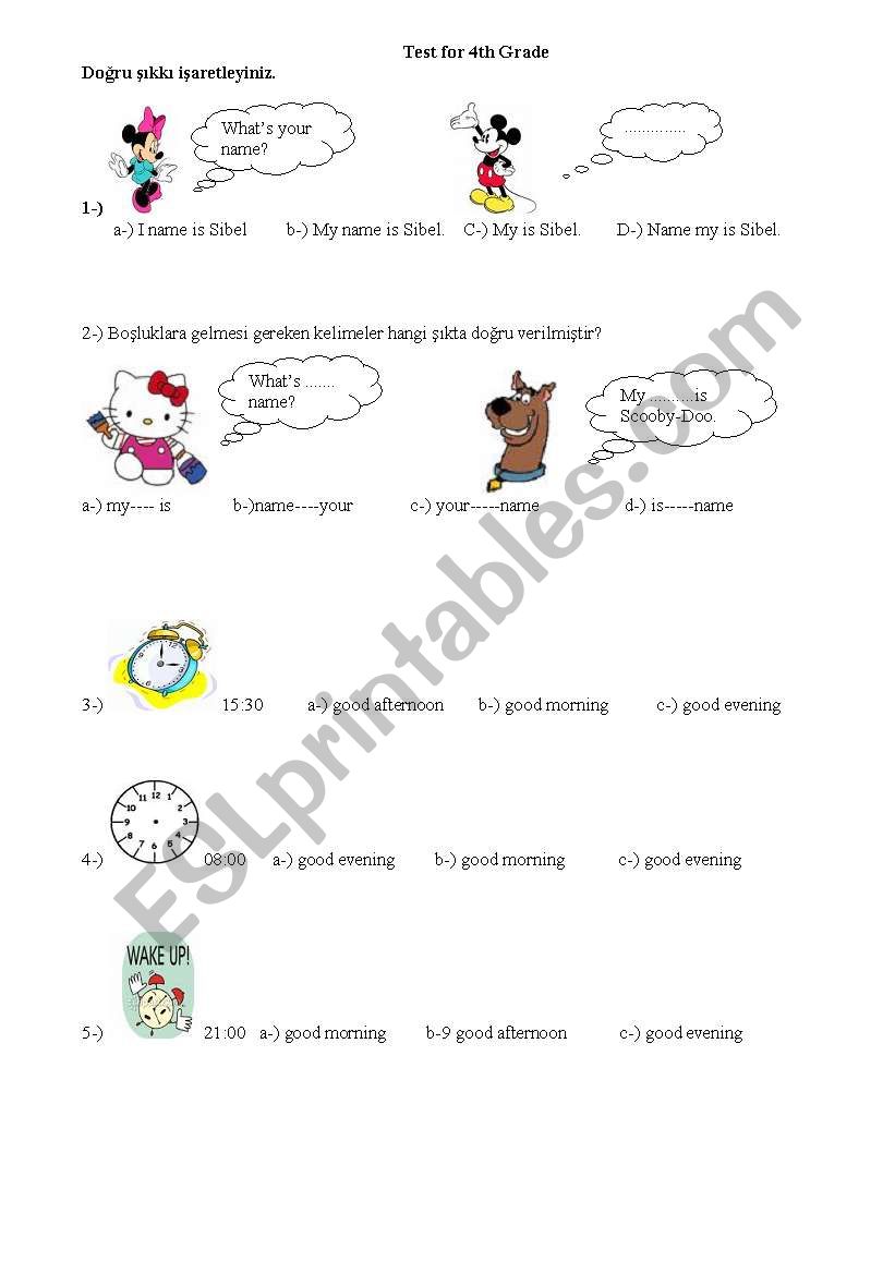 test for the grade 4th  worksheet