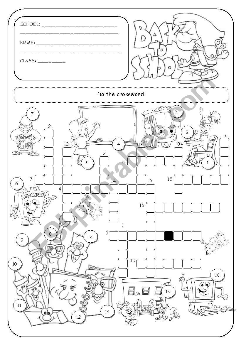 School crossword worksheet