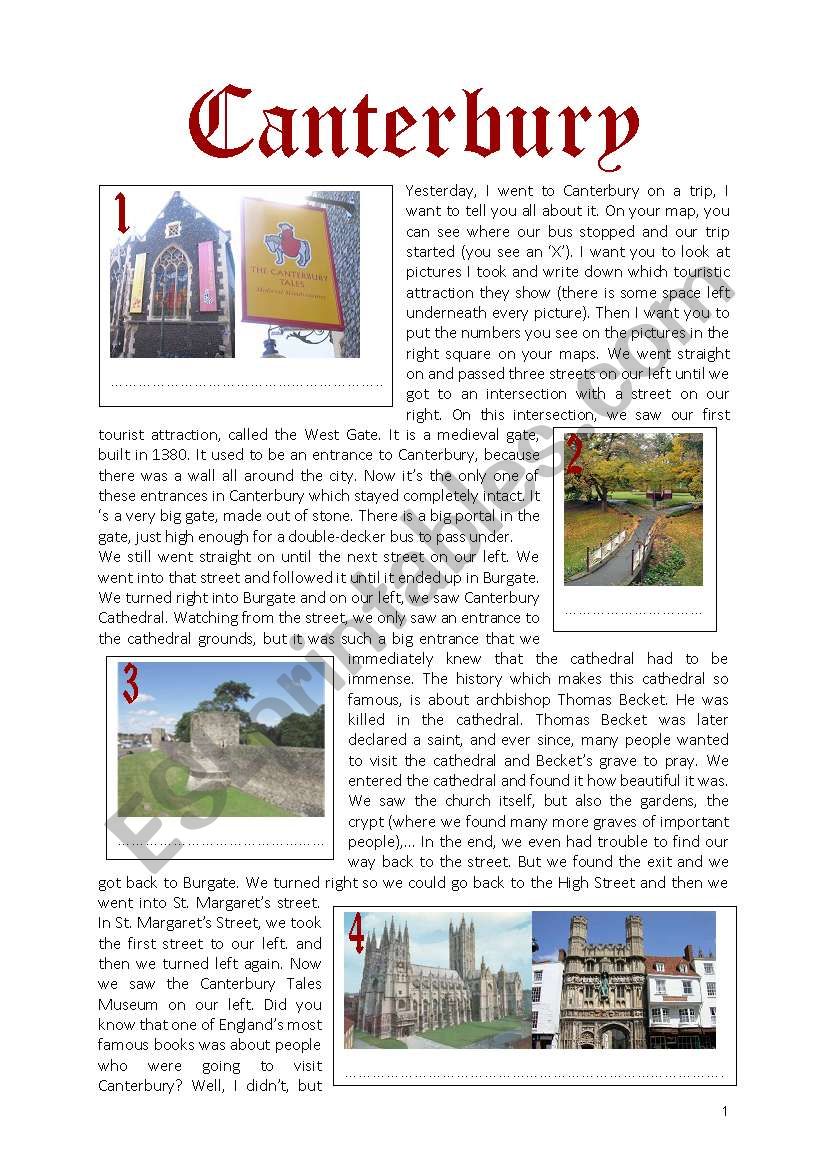 Trip through Canterbury worksheet