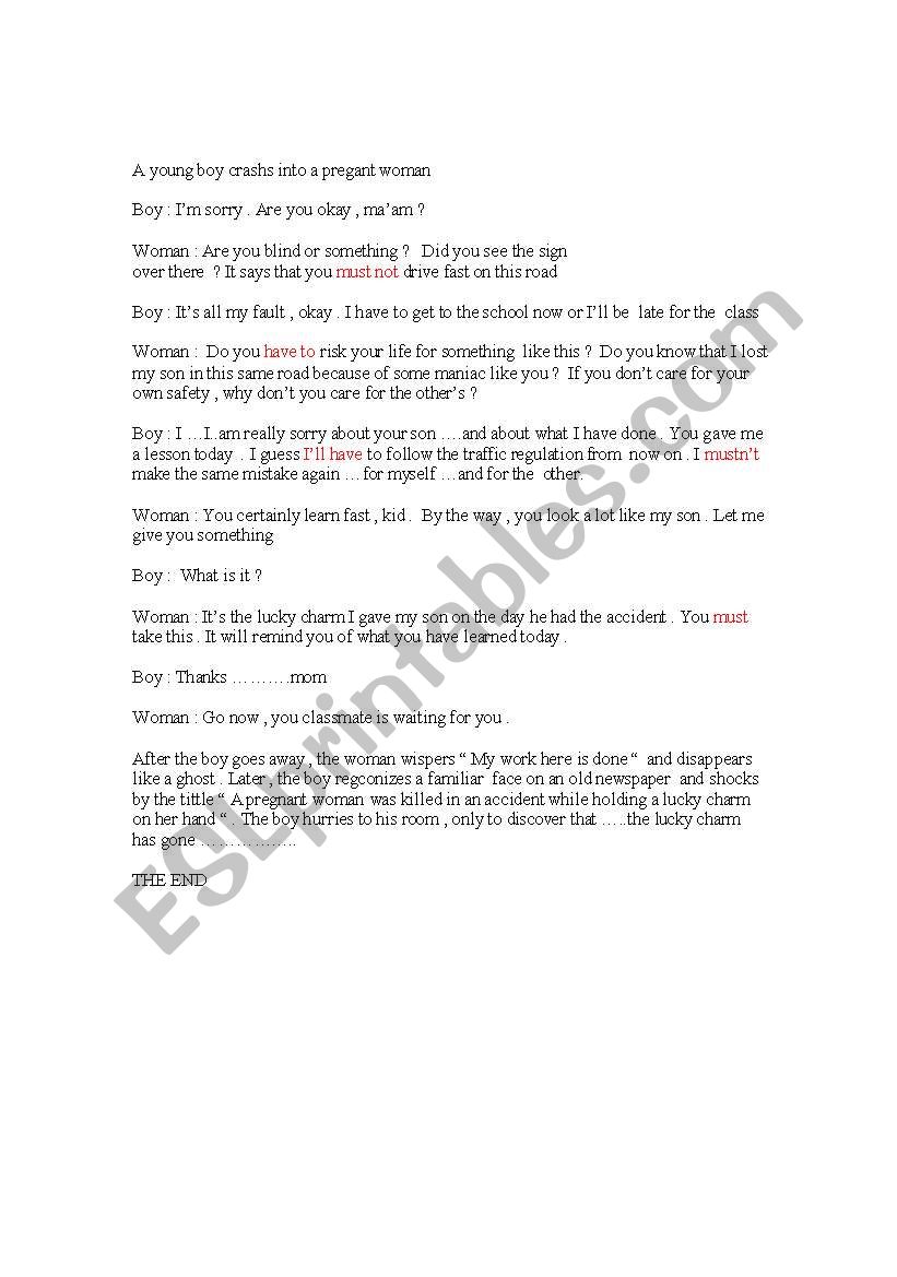 Traffic skit ( with horror ) worksheet
