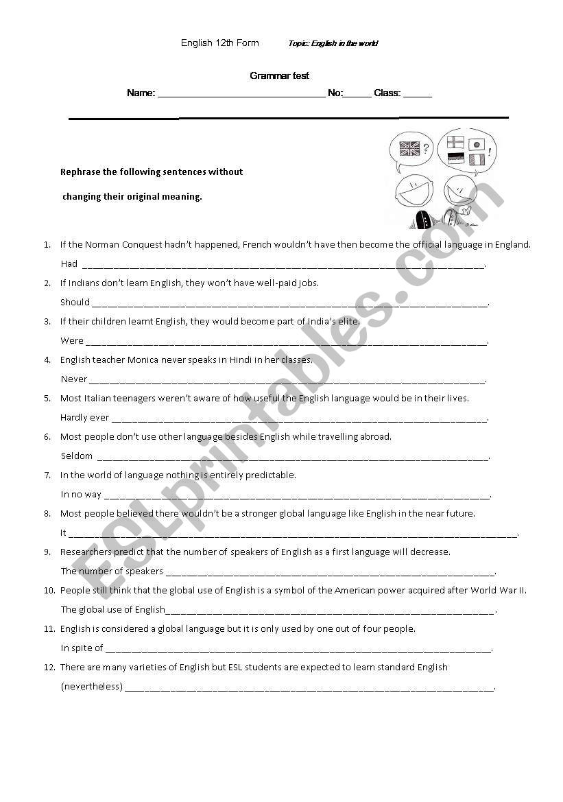 Grammar test worksheet