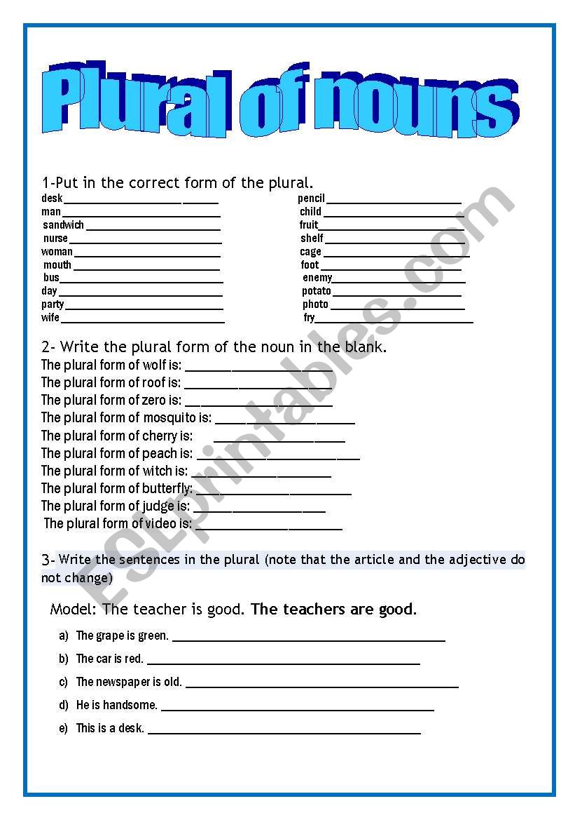 Plural of nouns-exercises worksheet