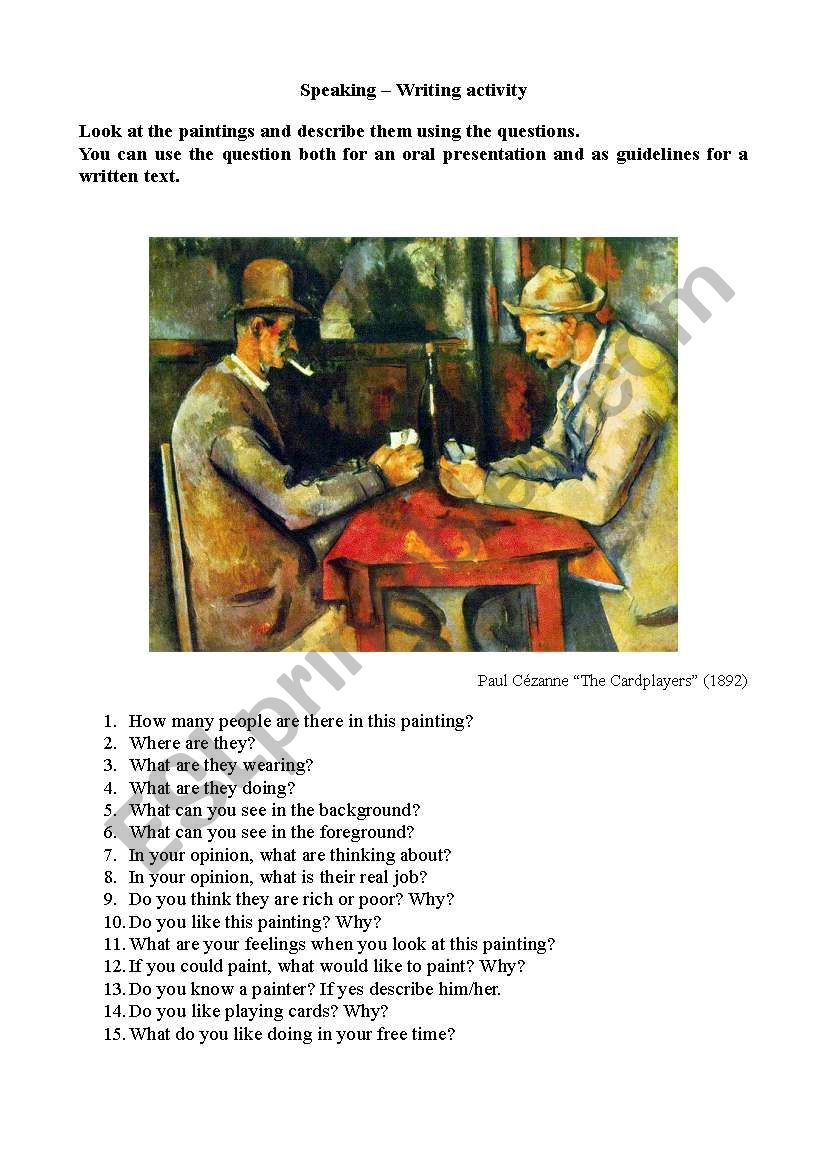 The cardplayers worksheet