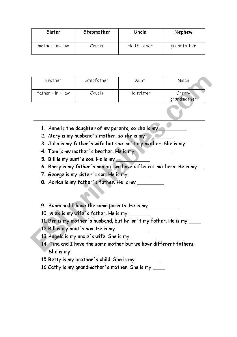 THE FAMILY worksheet
