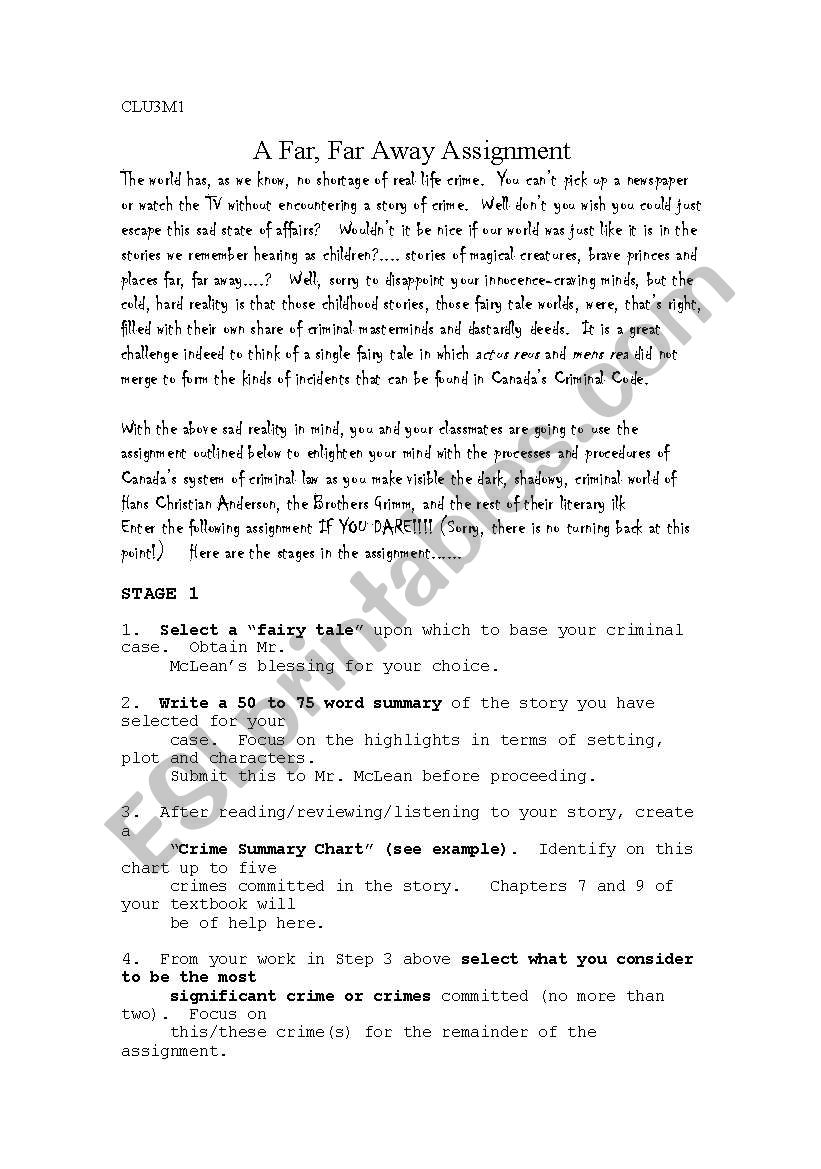 Fairy Tale Crime worksheet