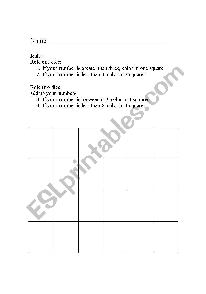 Ordering Number Game worksheet