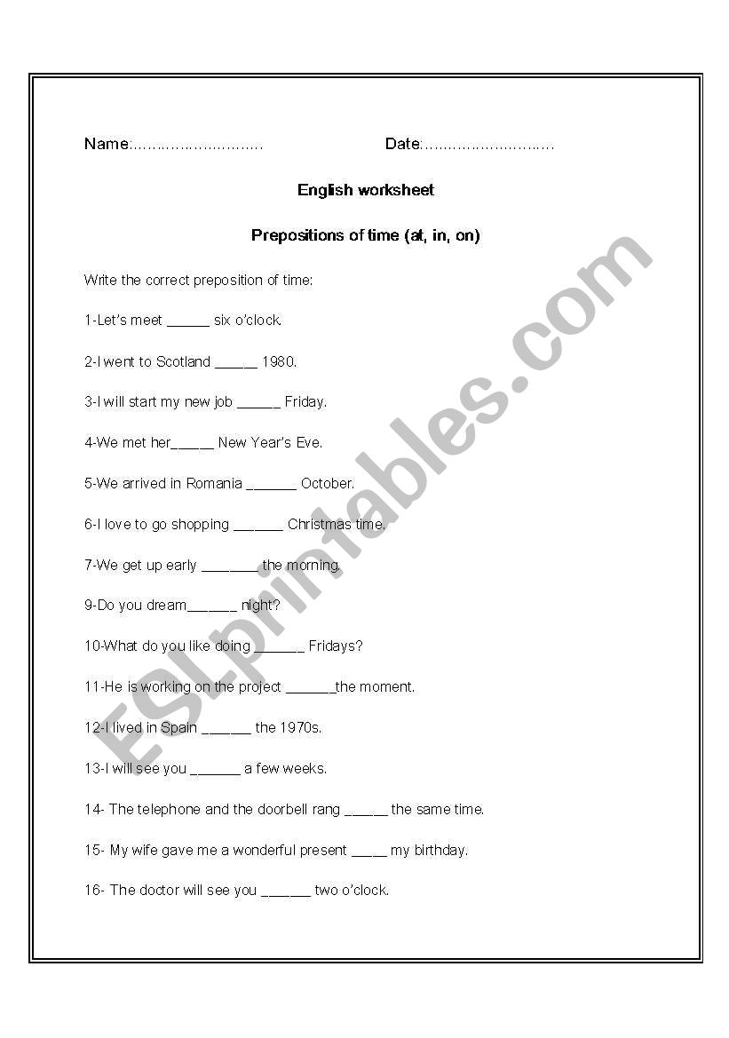 Prepositions of time (on /in /at)