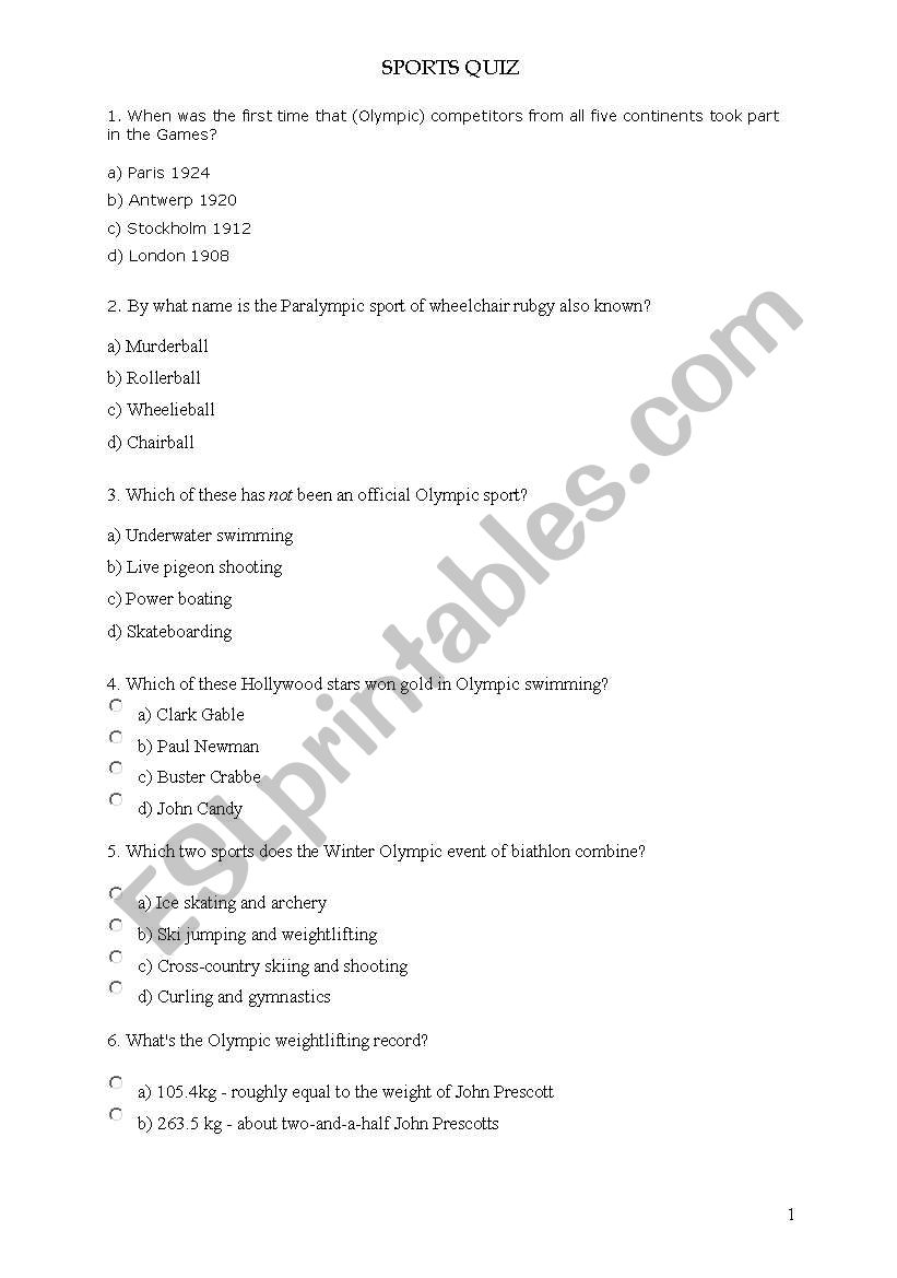 Sport Quiz worksheet
