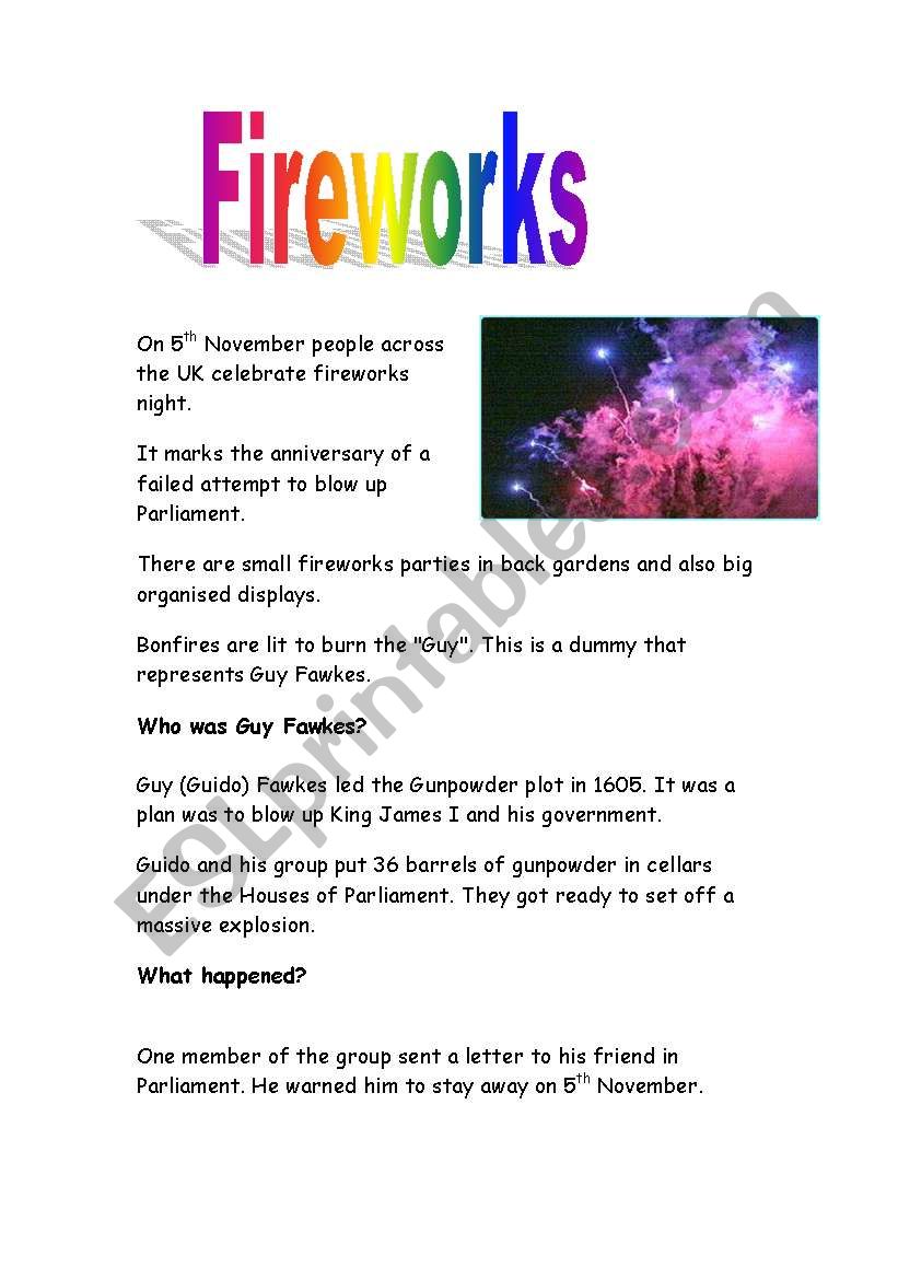 Fireworks worksheet