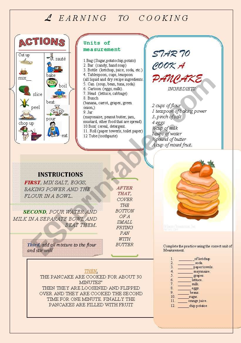  Cooking step. worksheet