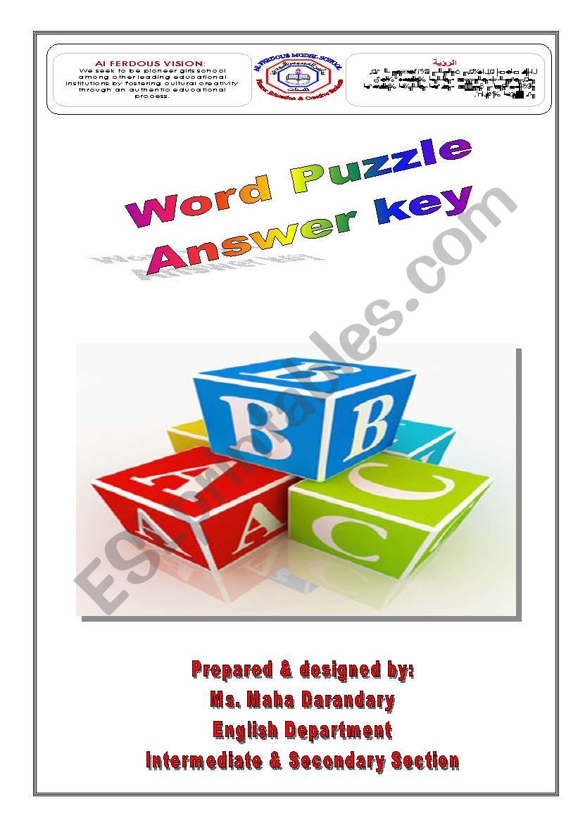Answer key to my word puzzle worksheet