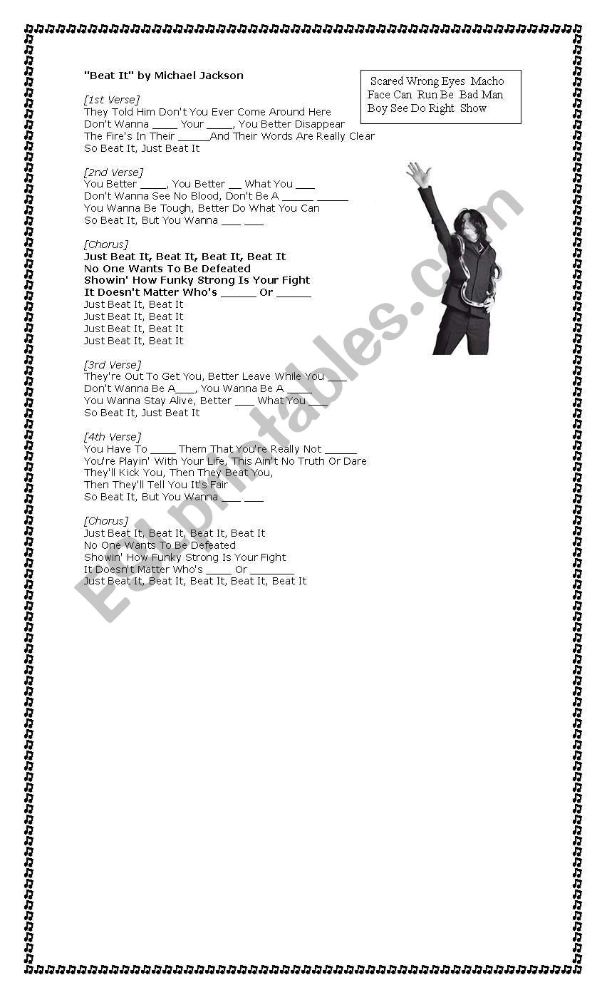 Beat It by Michael Jackson worksheet