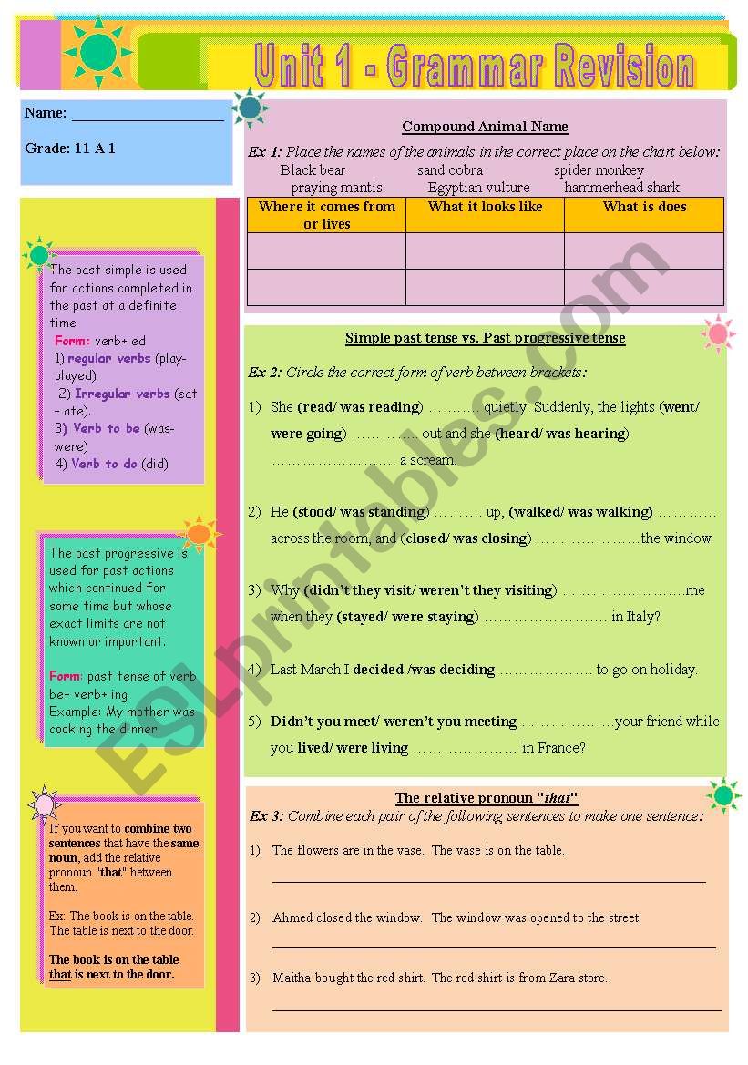 Grammar Revision worksheet