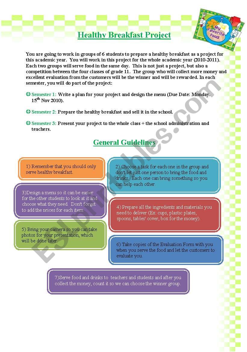 Healthy Breakfast Project worksheet