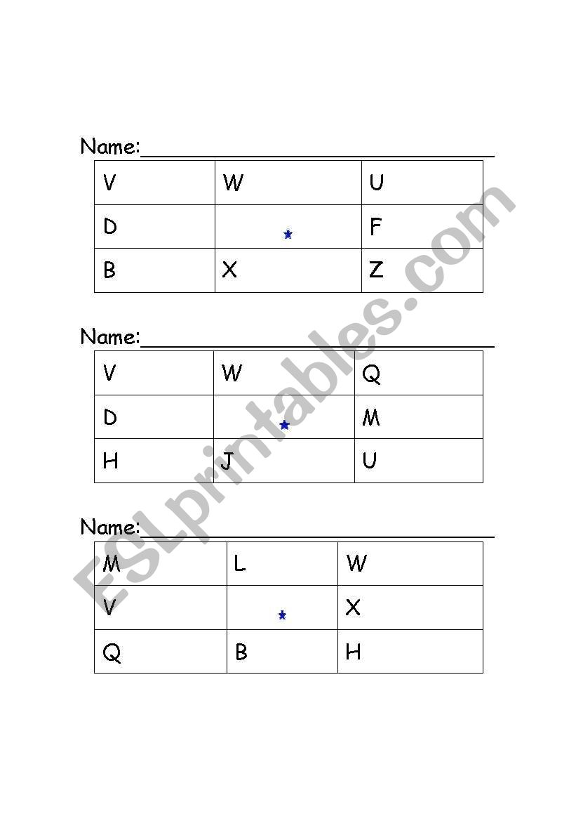 ABC bingo worksheet