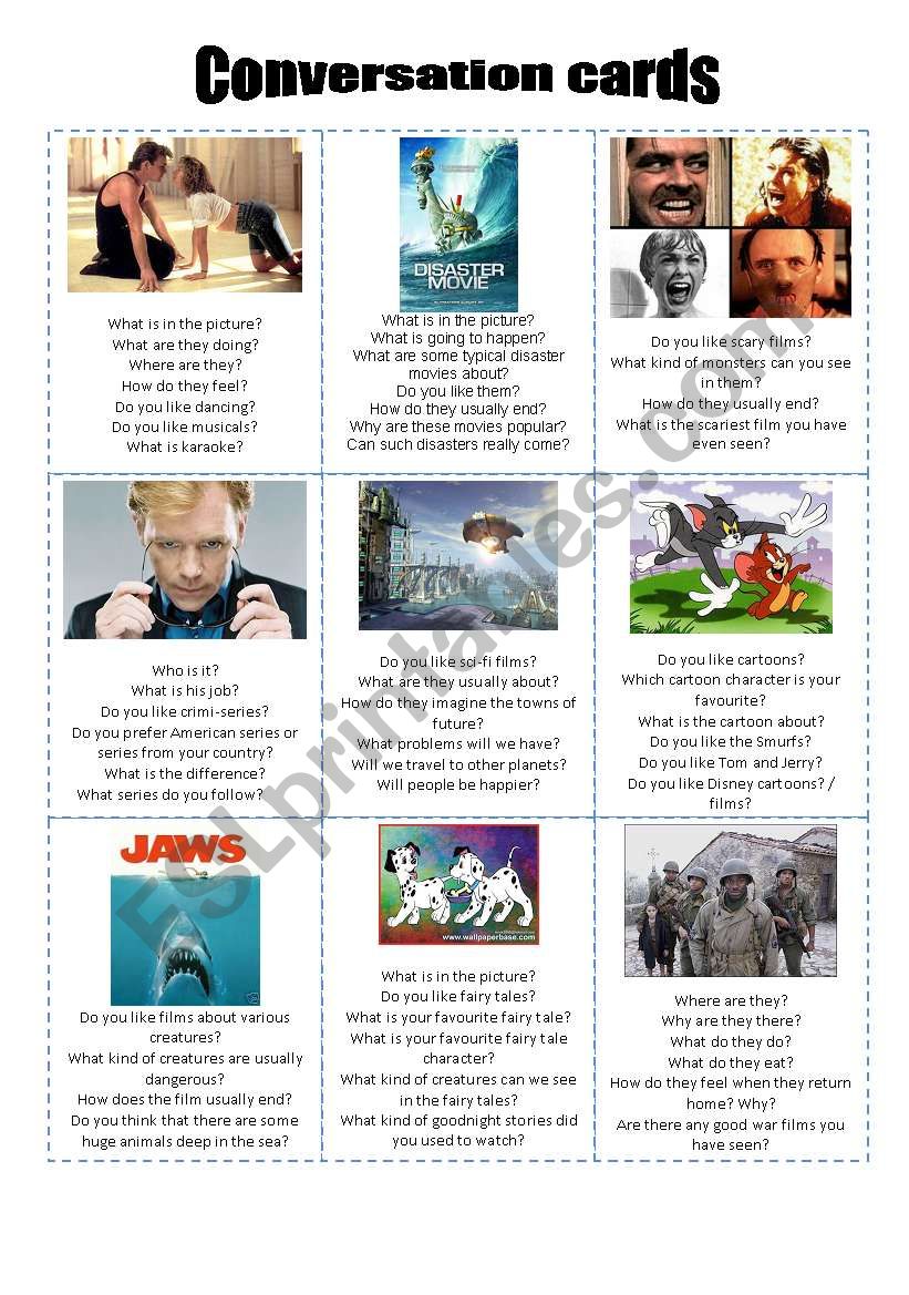 Conversation cards - Movies worksheet