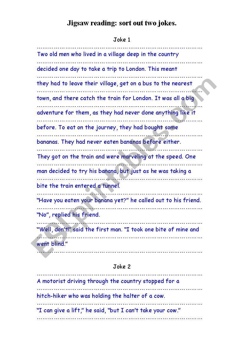 Jigsaw reading worksheet