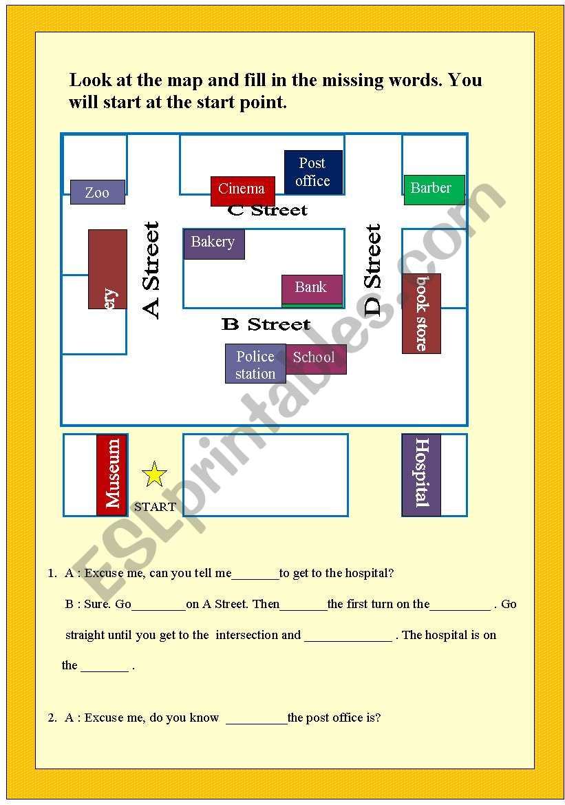 Giving direction exercise worksheet