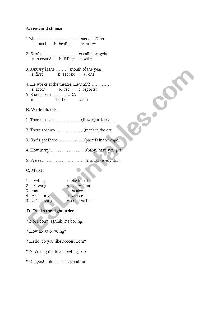 general knowledge test worksheet