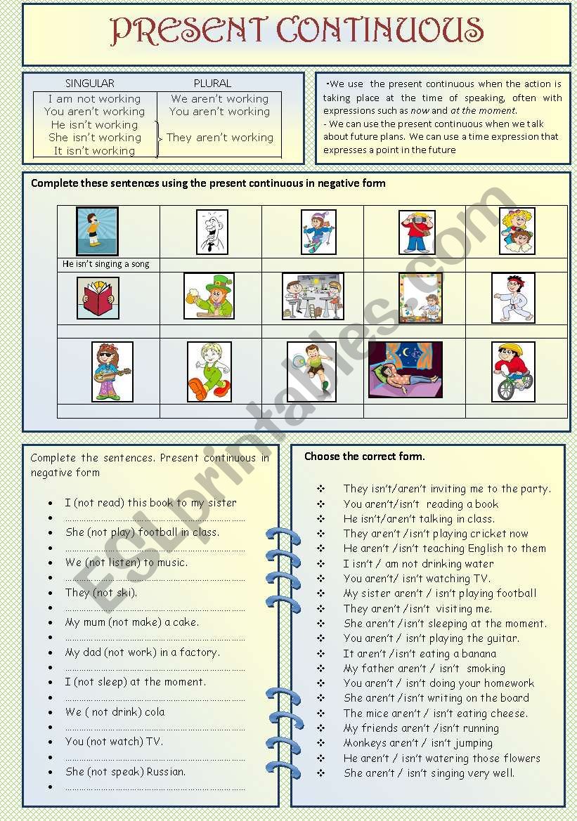 present continuous negative worksheet