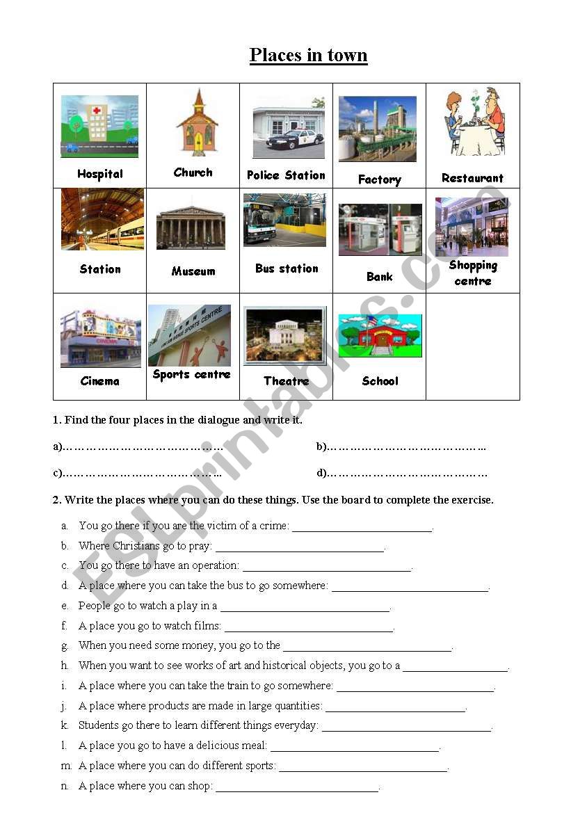 Places in town worksheet