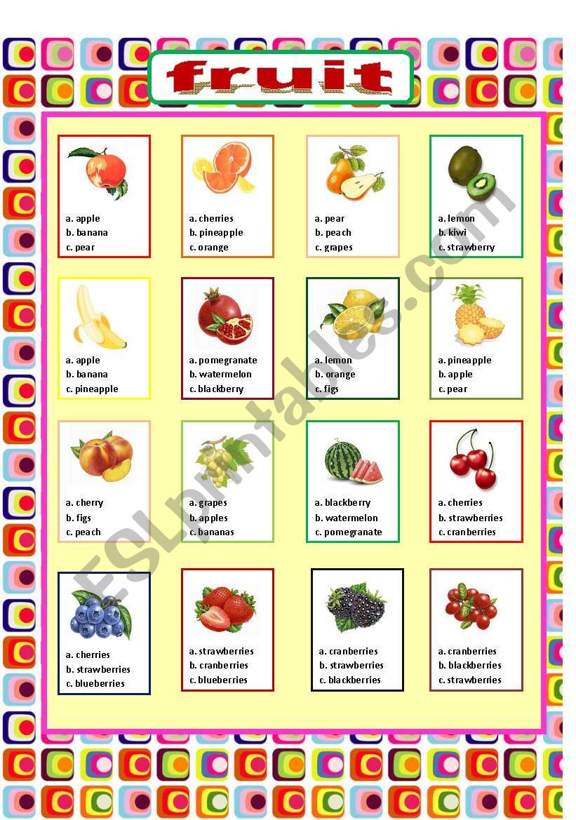 fruit (multiple choice) worksheet