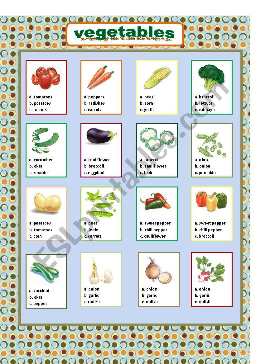 vegetables (multiple choice) worksheet