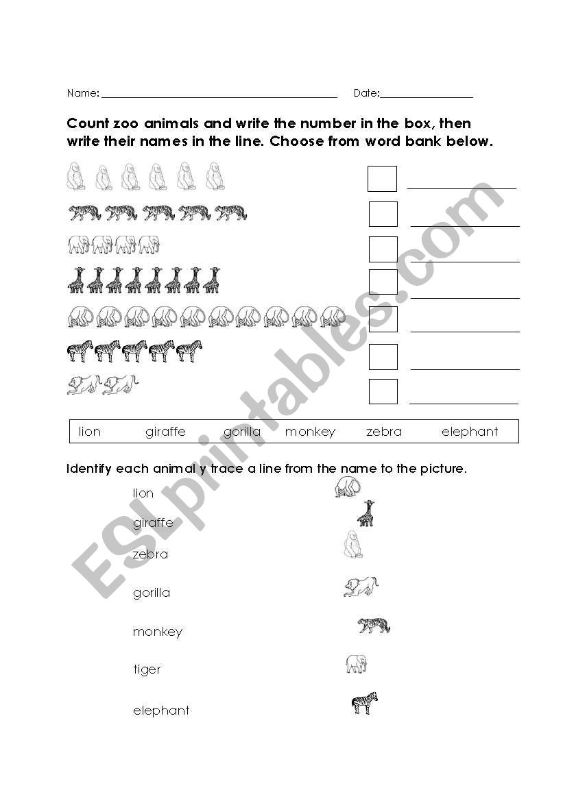 Counting Zoo Animals worksheet